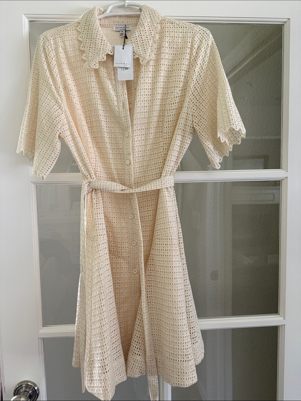Current Air Cream Eyelet Button-Front Shirt Dress with Scalloped Collar